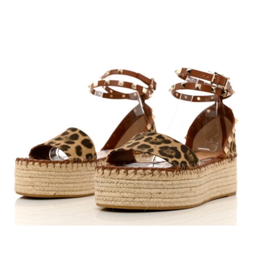 Valentino Garavani Rockstud Leopard Platform Sandals